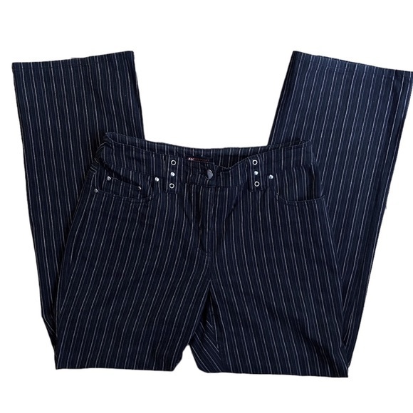 AN Sport Denim - AN SPORT BLACK AND WHITE PINSTRIPE HIGH RISE WIDE LEG‎ JEANS SIZE 6